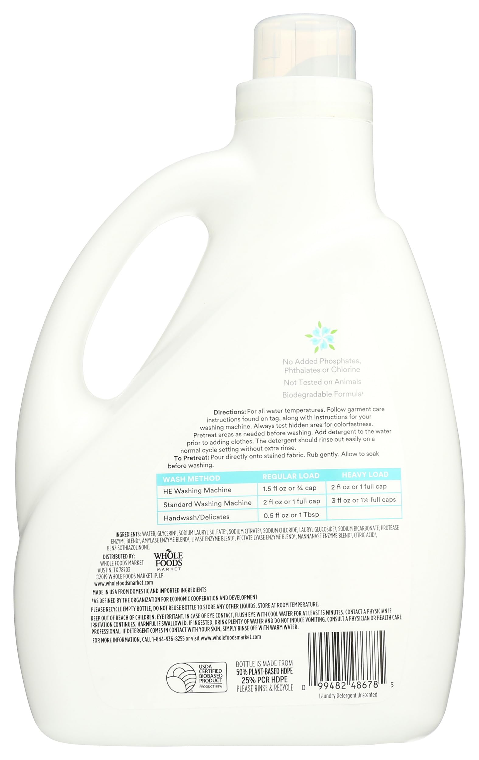 365 by Whole Foods Market unscented label closeup shows plant-derived cleaning power