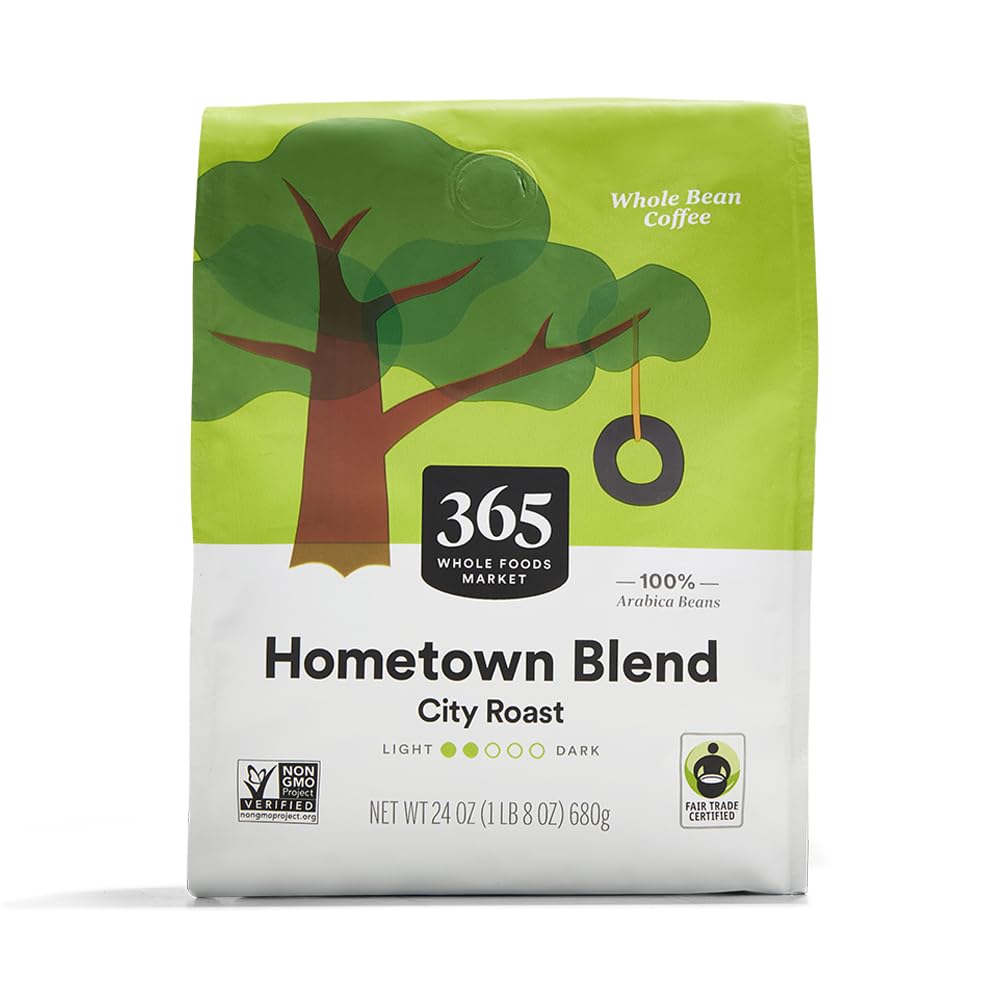 365 by Whole Foods Market Hometown Blend whole bean coffee bag with fresh aroma for mornings