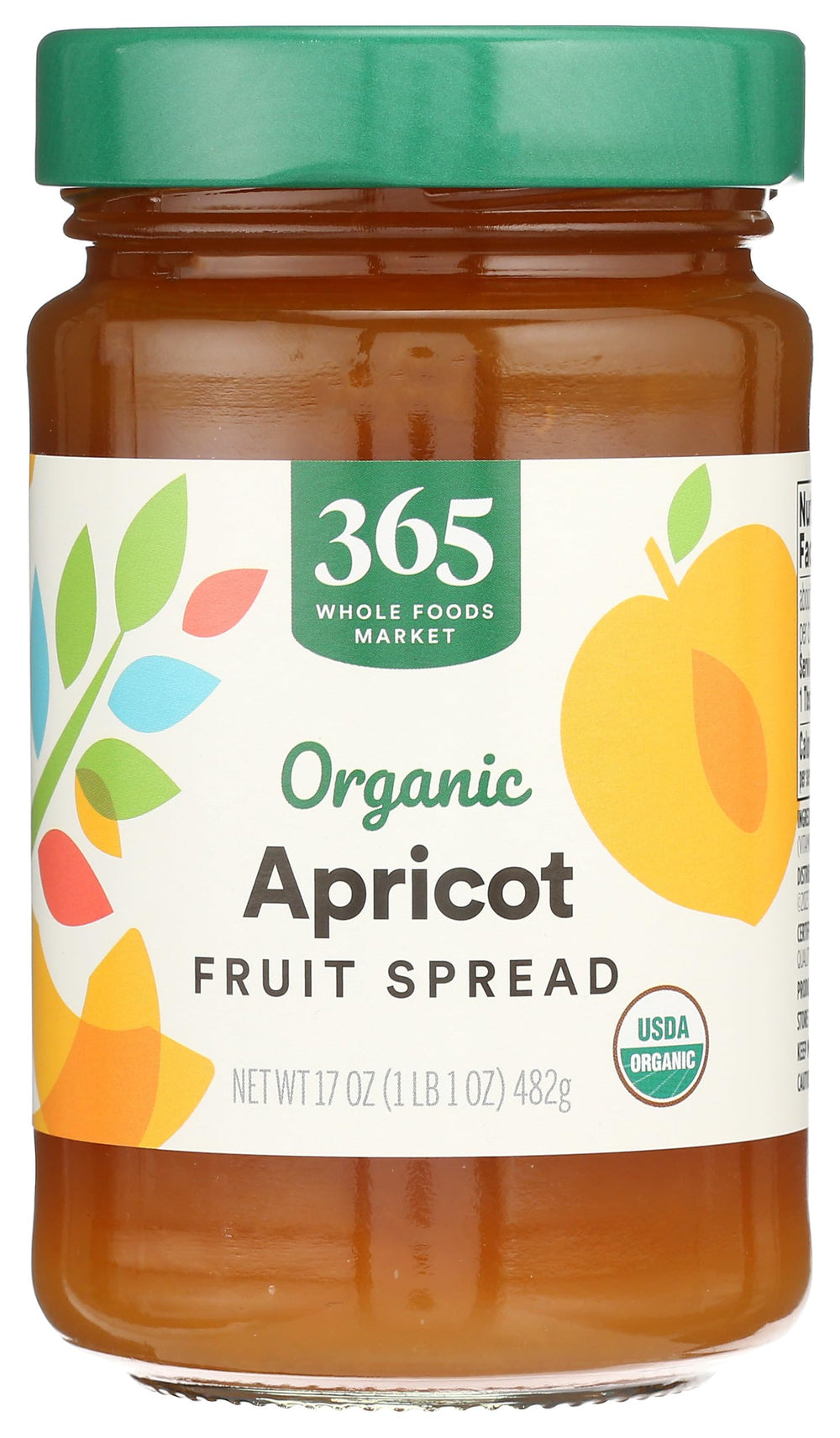 365 by Whole Foods Market Organic Apricot Fruit Spread jar, ideal for breakfast toast