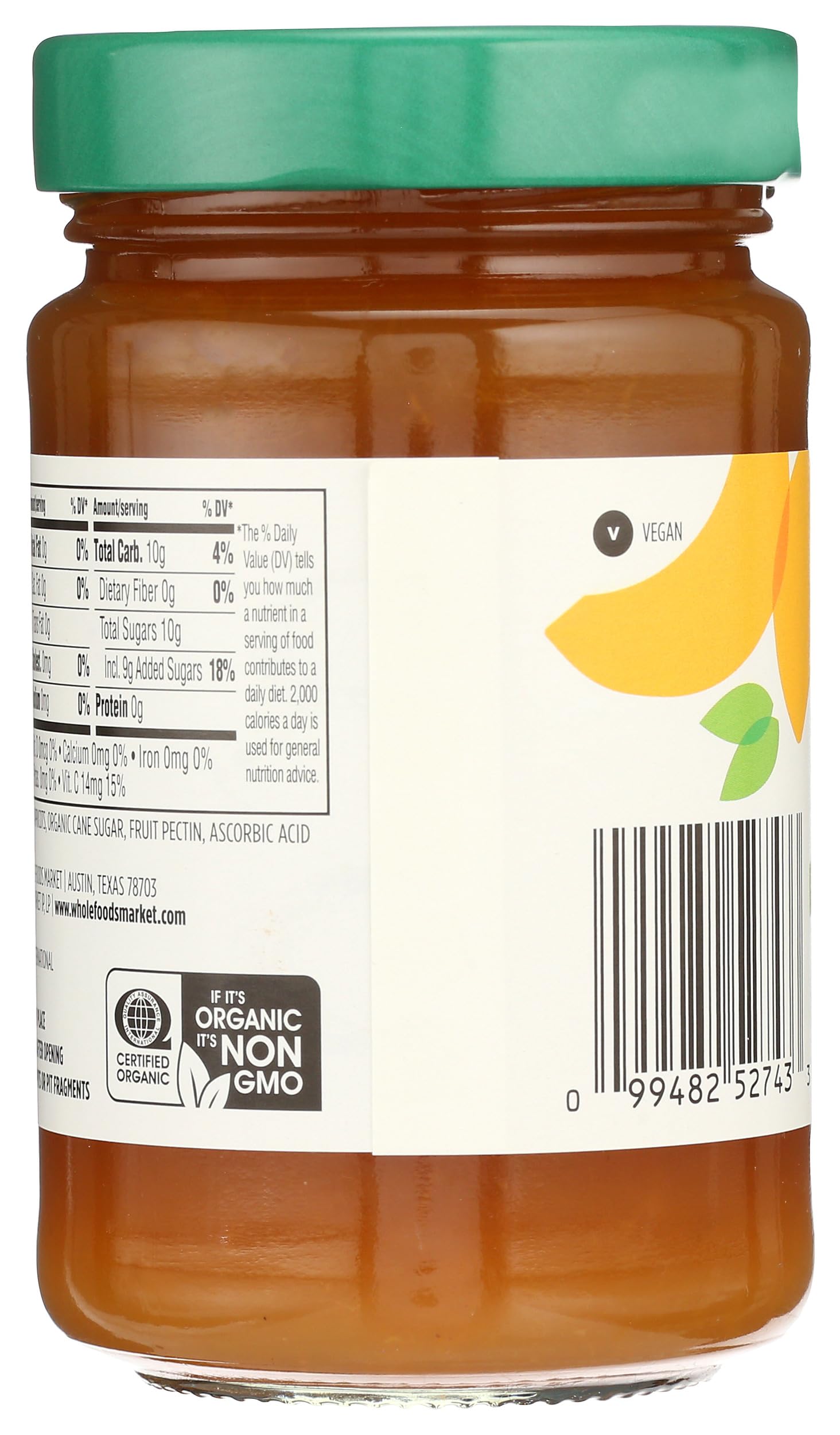 365 by Whole Foods Market Organic Apricot ingredients panel in the jar