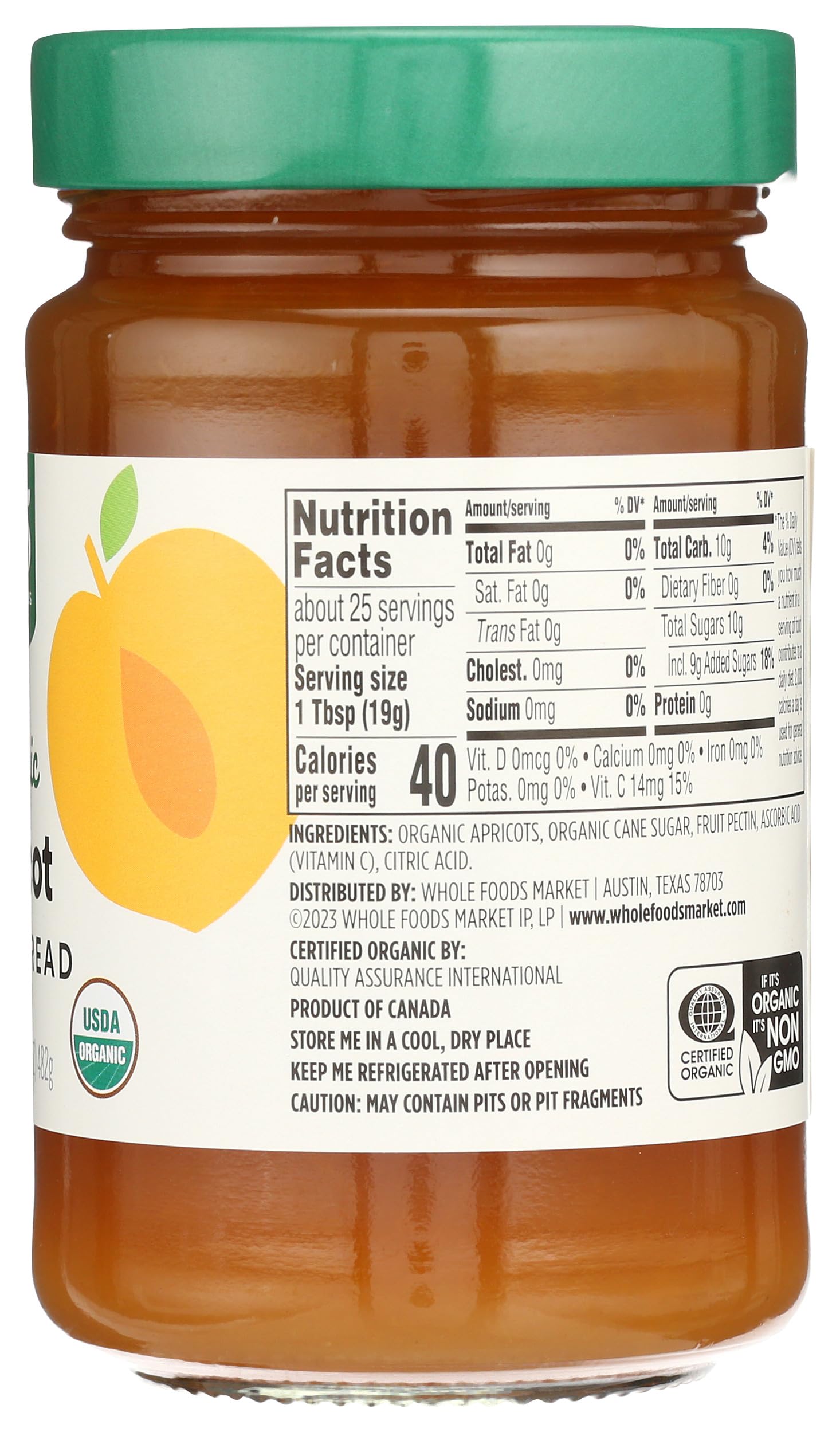 365 by Whole Foods Market Organic Apricot label close-up highlighting simple ingredients