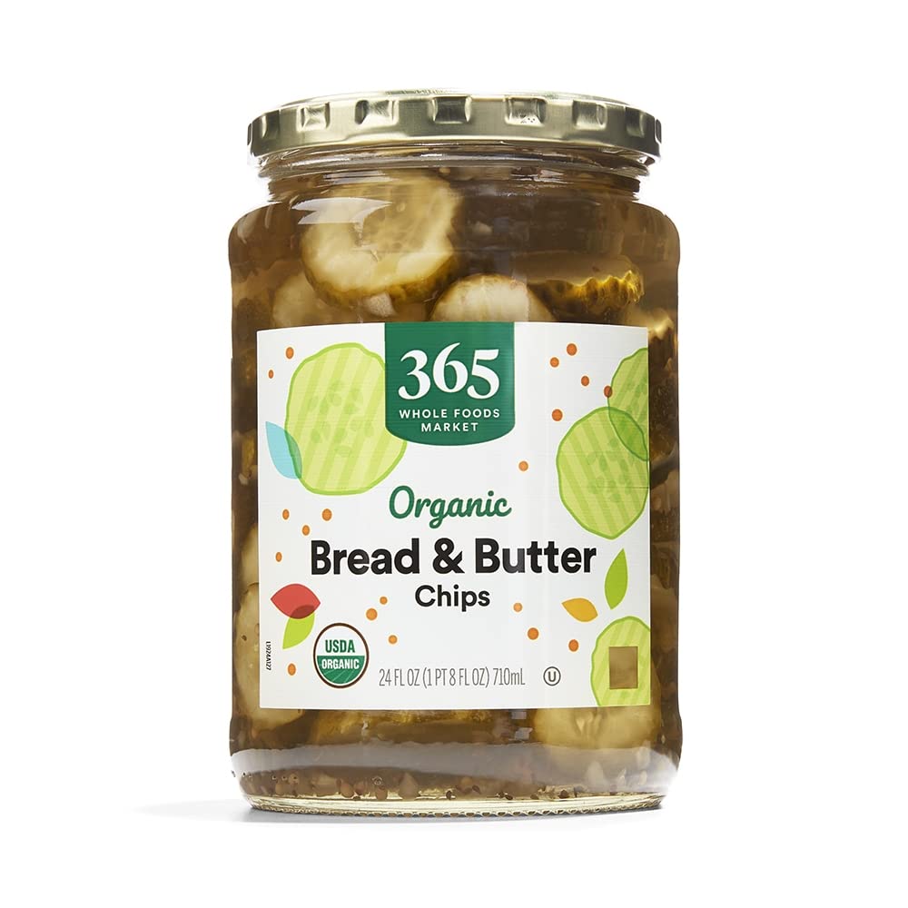 365 by Whole Foods Market Organic Bread and Butter Pickles jar closeup for savory snacking