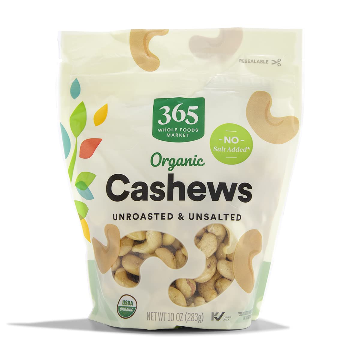 365 by Whole Foods Market organic cashews front view, magnesium-rich snack option.