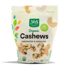 365 by Whole Foods Market organic cashews front view, magnesium-rich snack option.