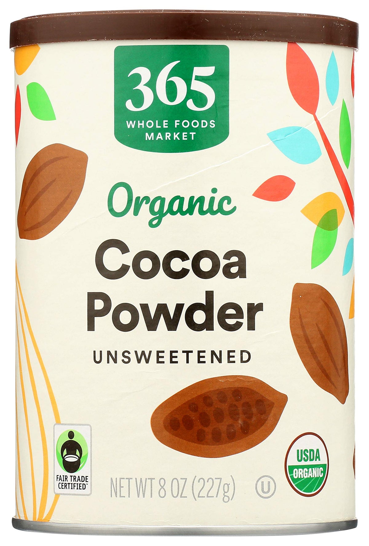 365 by Whole Foods Market organic cocoa powder front view in an 8-ounce jar for rich baking flavor