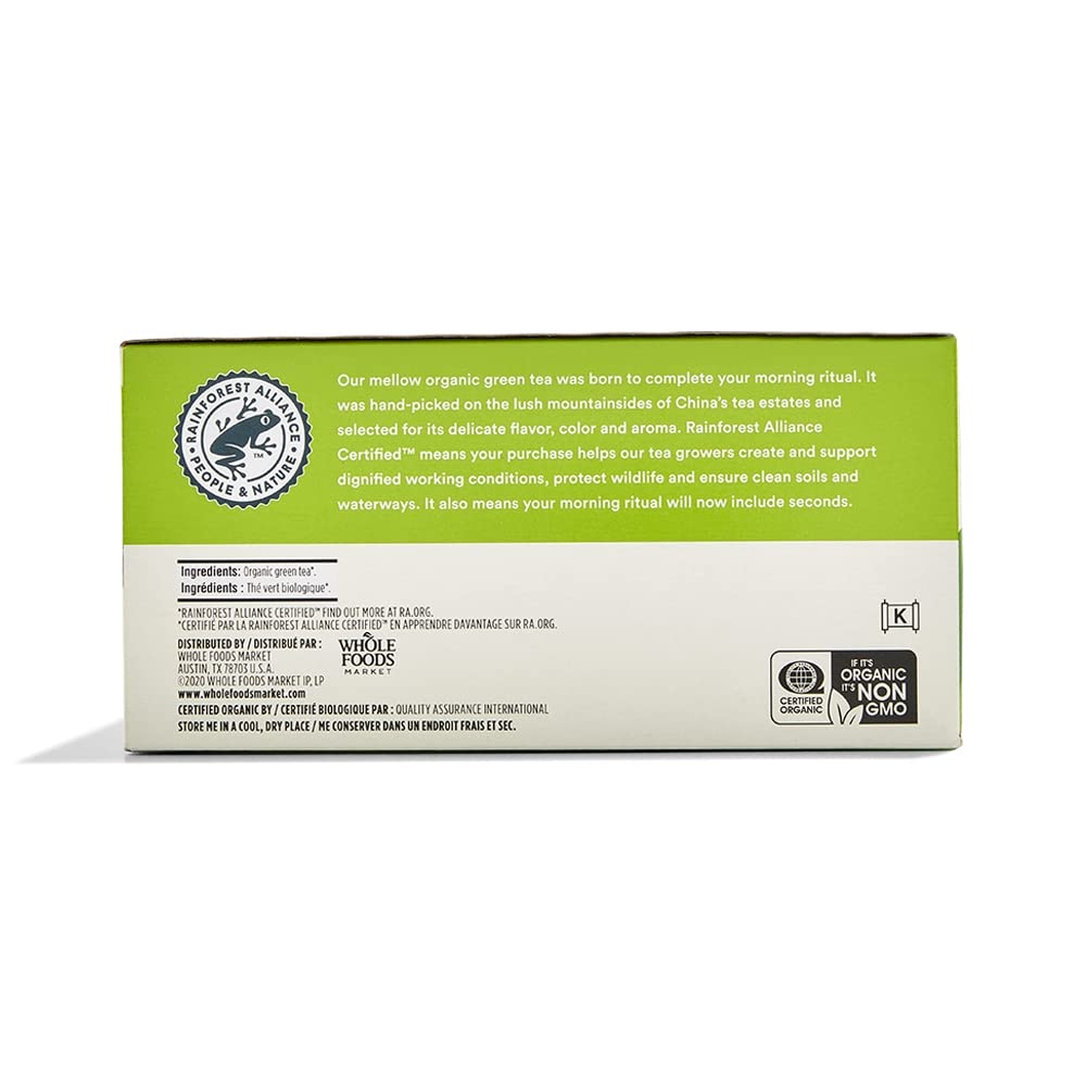 365 by Whole Foods Market Organic Green Tea packaging highlighting organic certification