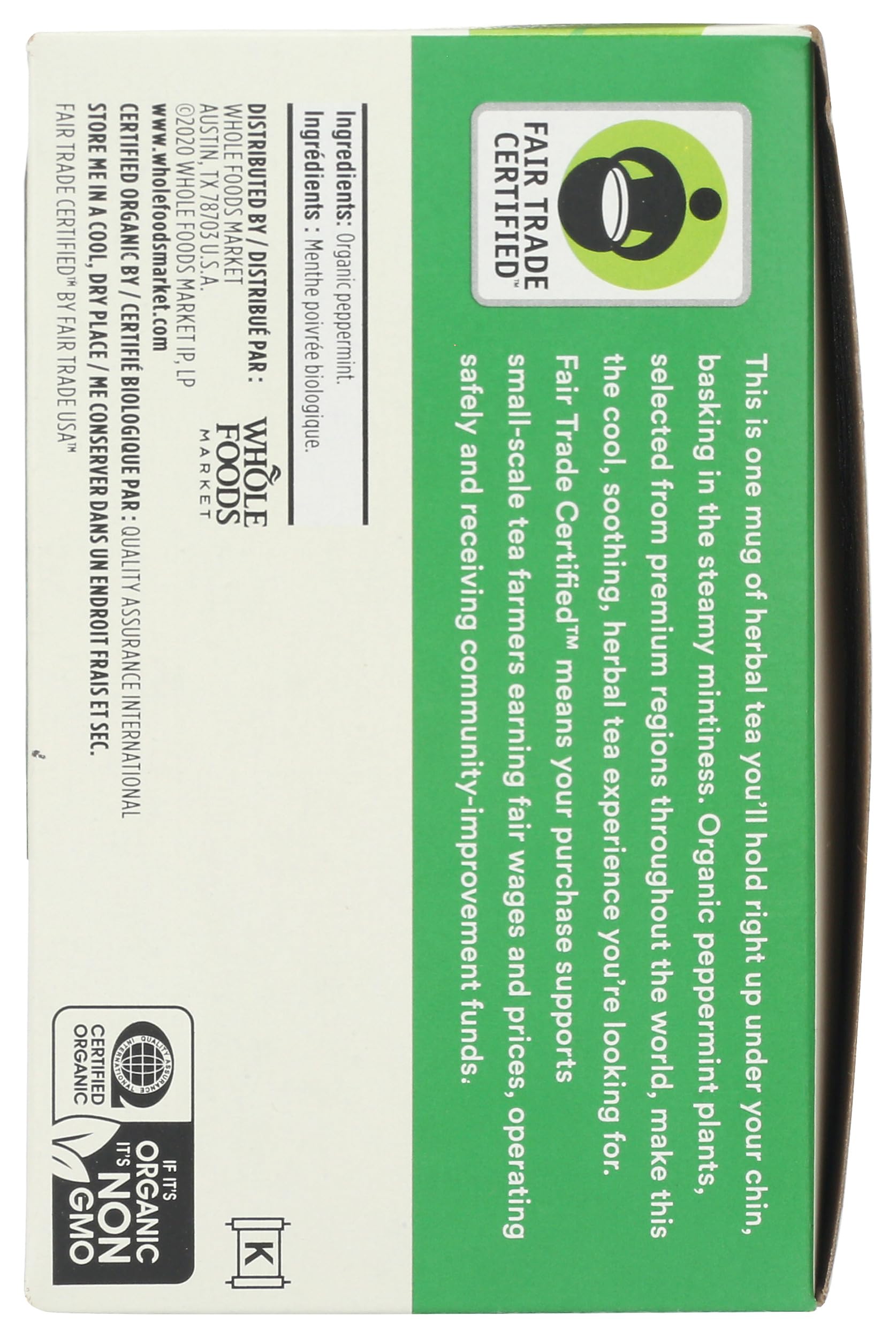 Close-up of 365 Peppermint Tea bags showing organic ingredients and aroma.