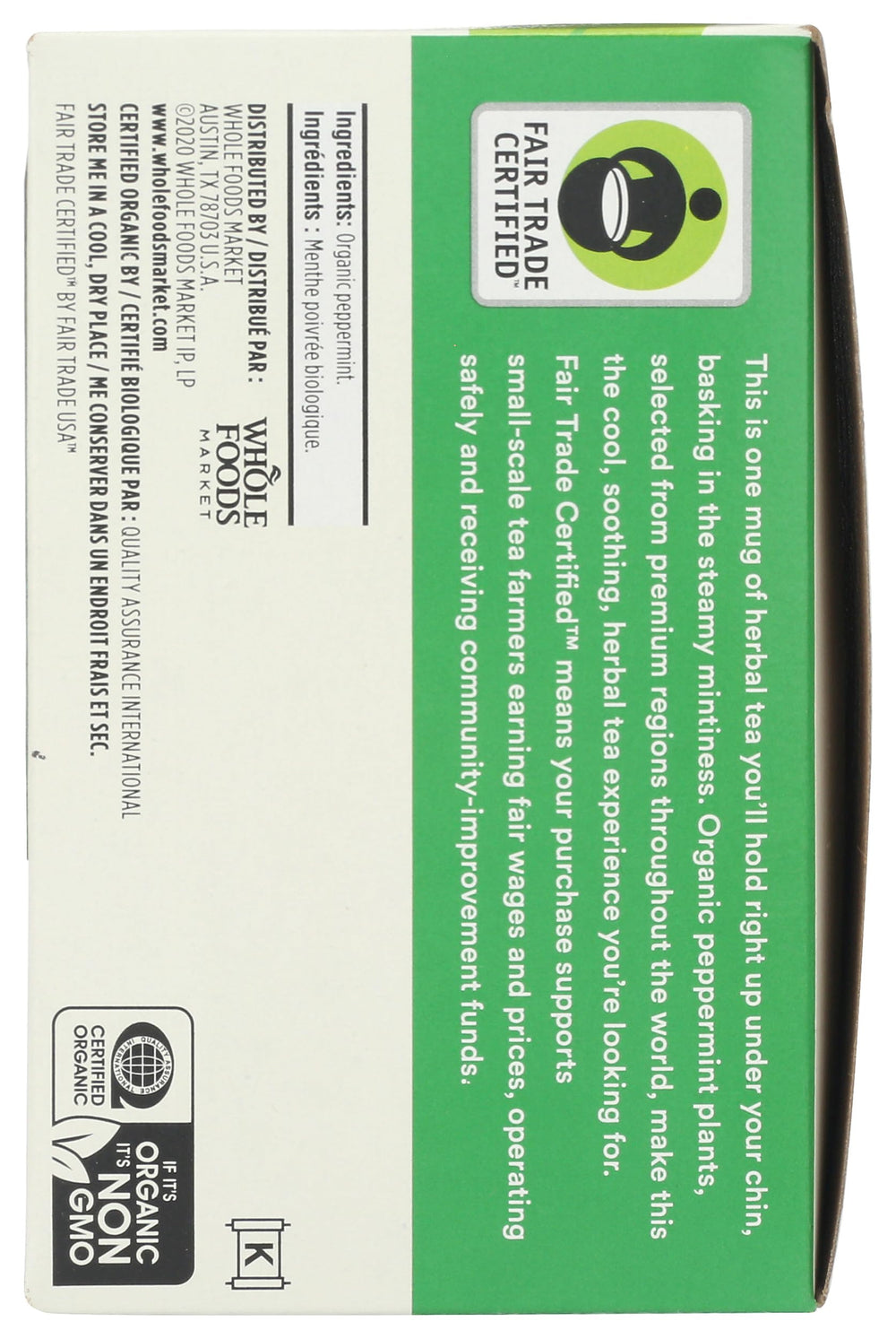 Close-up of 365 Peppermint Tea bags showing organic ingredients and aroma.