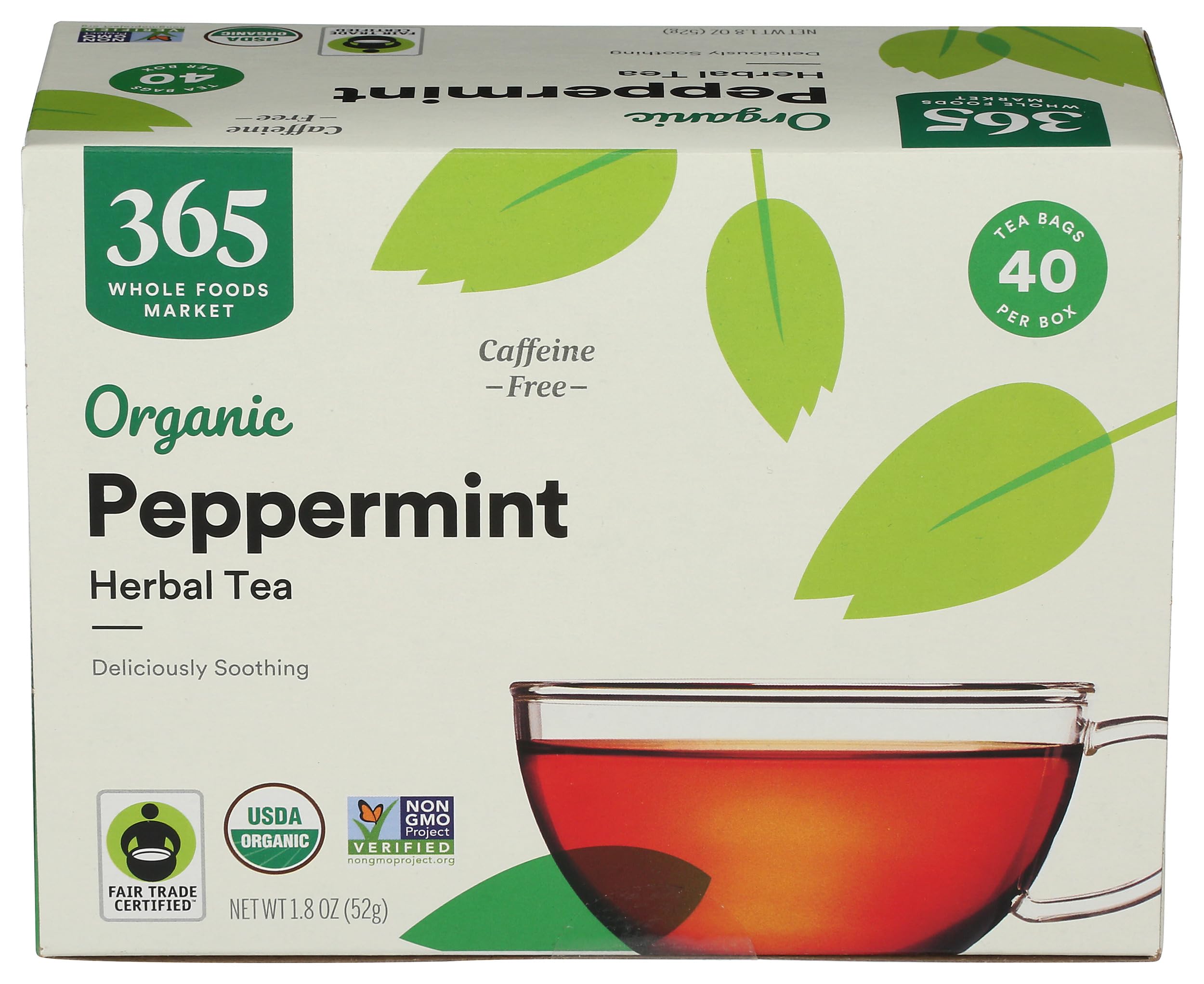 365 by Whole Foods Market Organic Peppermint Tea packaging with USDA Organic seal.