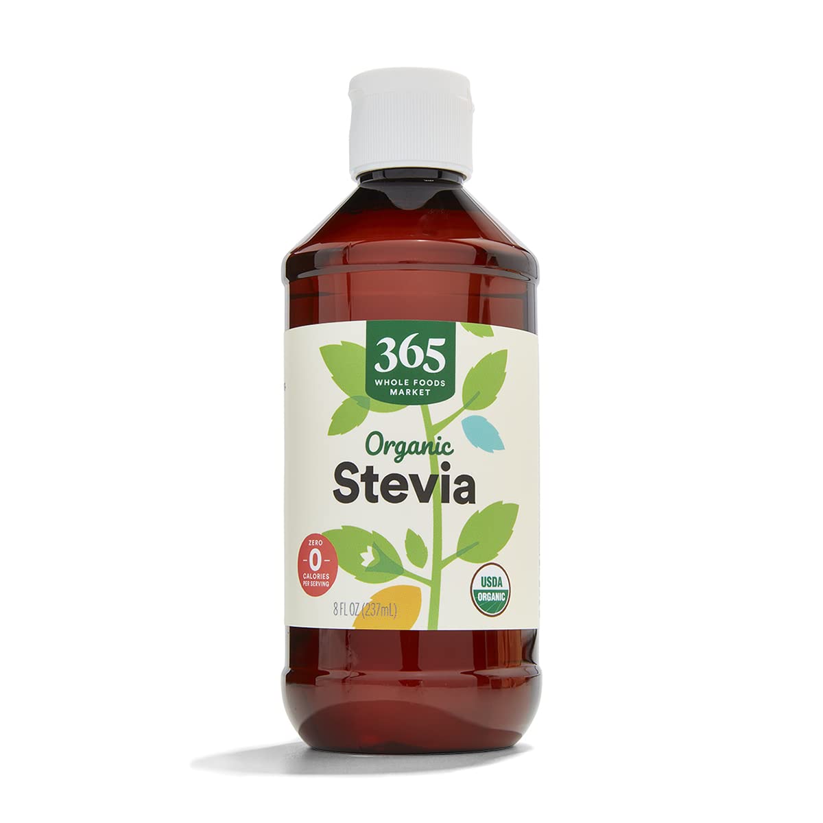 365 by Whole Foods Market Organic Stevia Liquid Extract bottle pour for zero-calorie sweetness.
