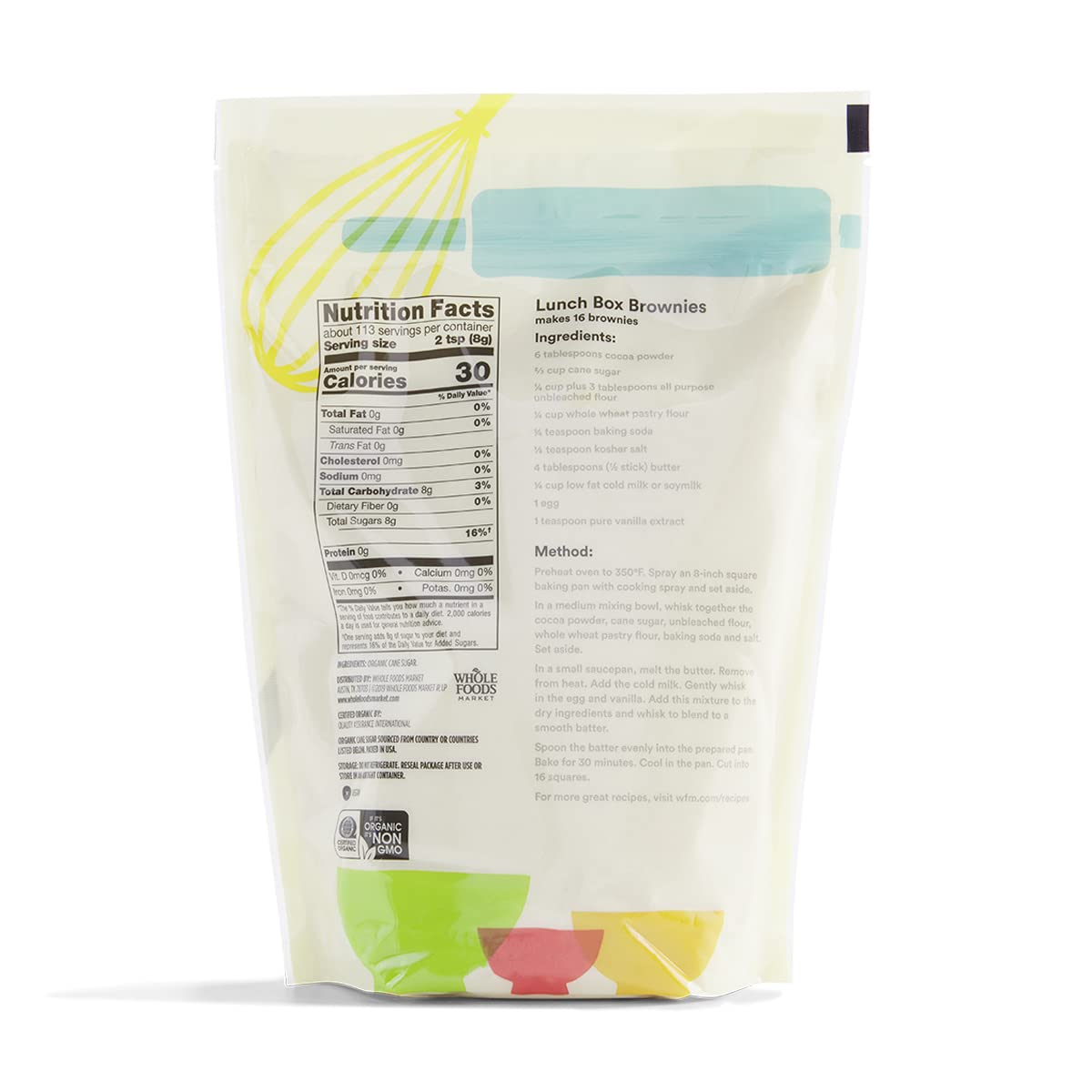365 by Whole Foods Market Organic Sugar label closeup, showcasing pure cane sugar ideal for recipes