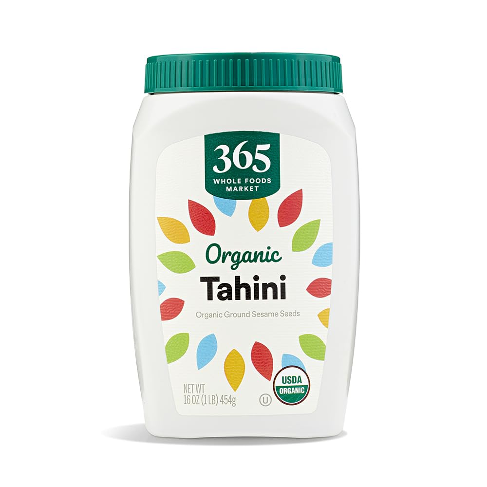 365 by Whole Foods Market Organic Tahini bottle front shows creamy texture ideal for sauces