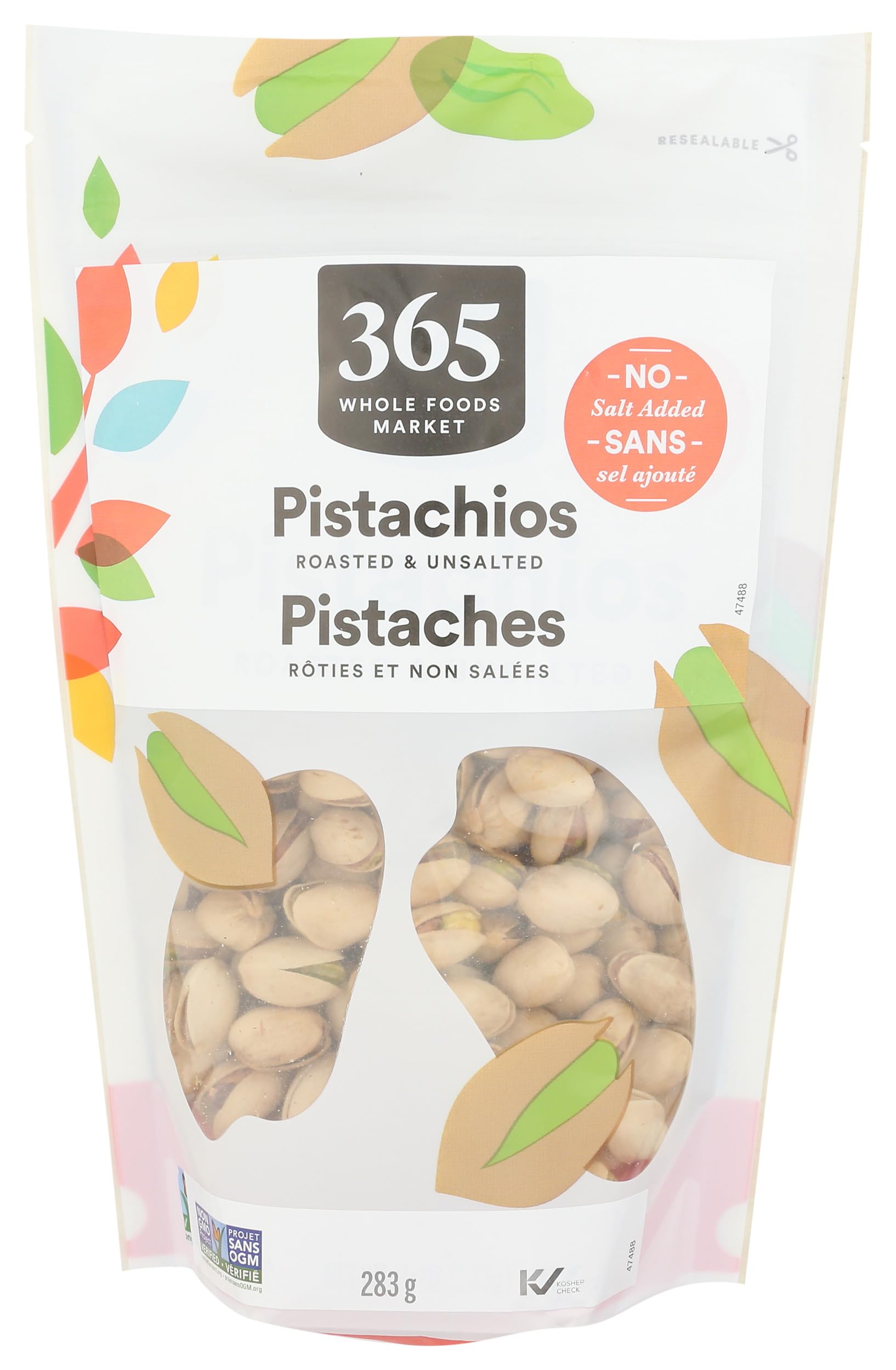 365 by Whole Foods Market roasted pistachios in a 10 oz bag, protein-rich and convenient.