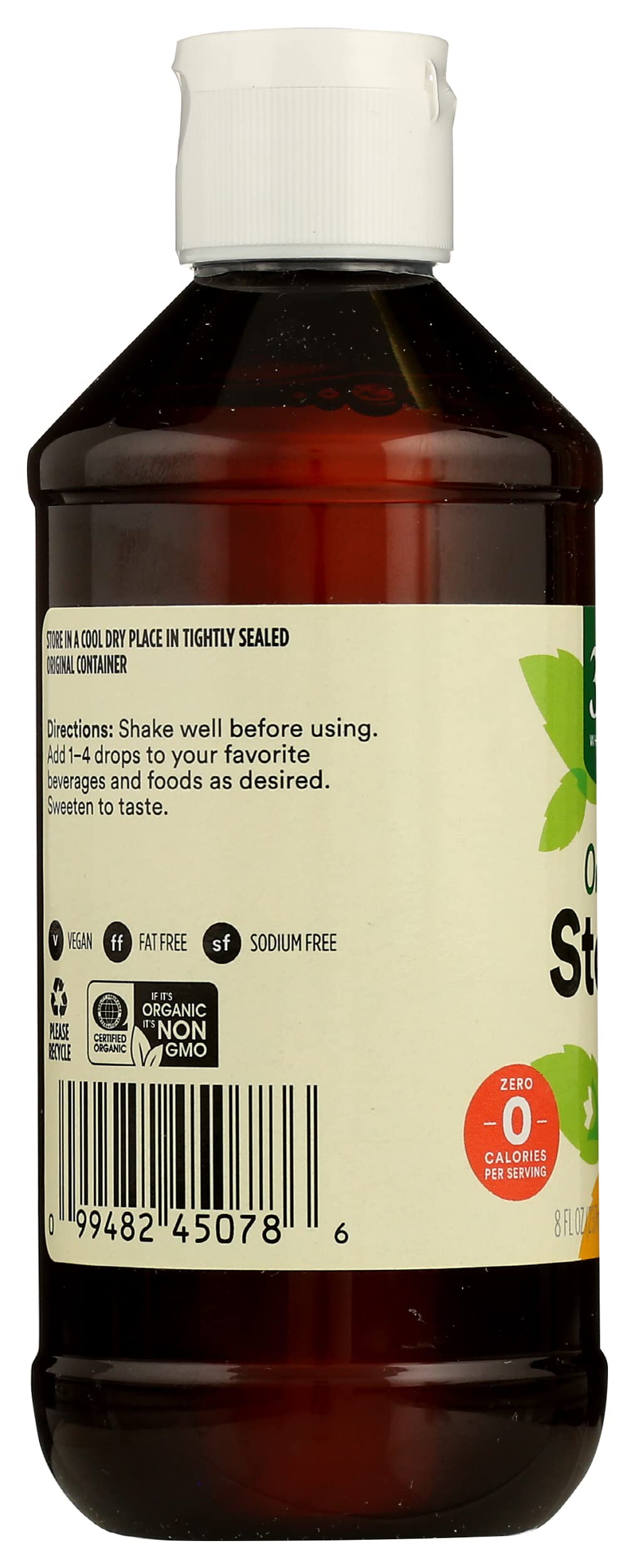 365 by Whole Foods Market Organic Stevia Liquid Extract transparent bottle highlights purity and sweetness.