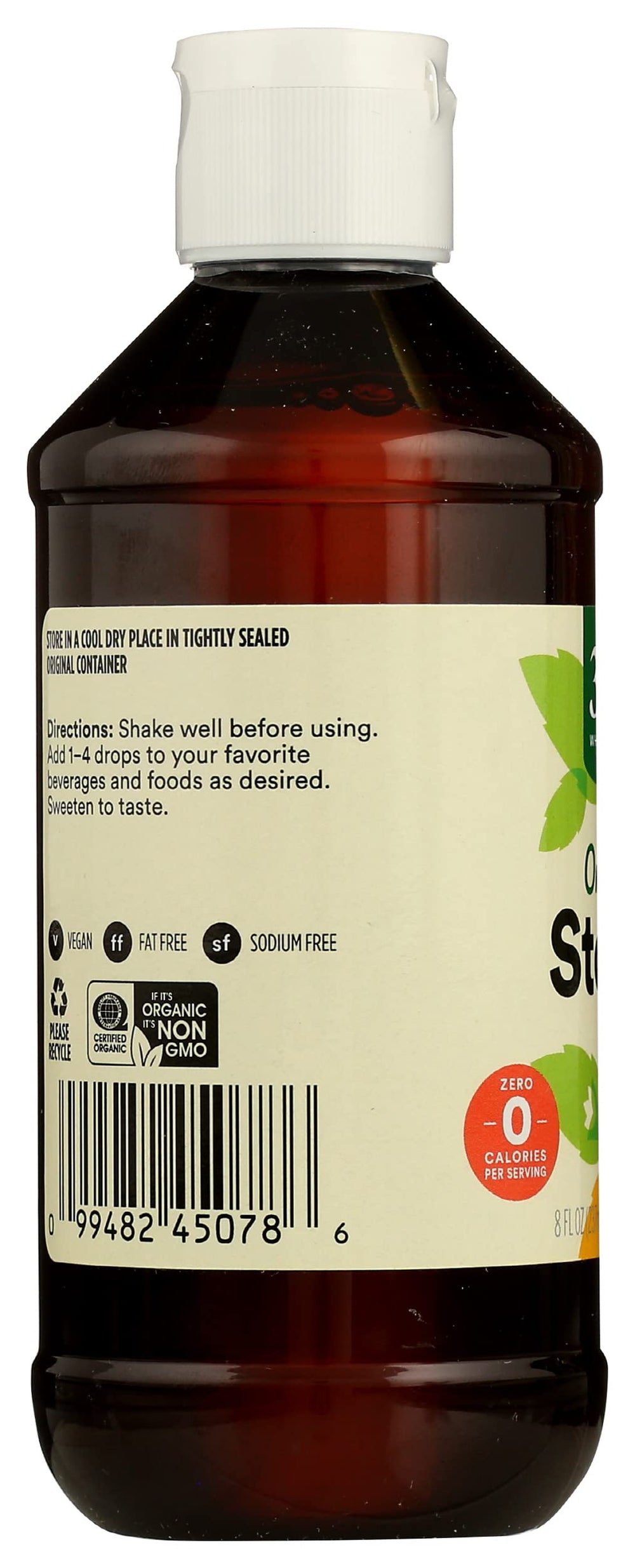 365 by Whole Foods Market Organic Stevia Liquid Extract transparent bottle highlights purity and sweetness.