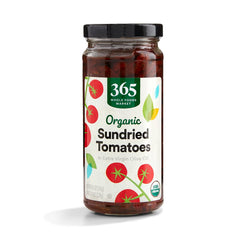 365 by Whole Foods Market sundried tomatoes in olive oil jar, perfect for quick, flavorful pasta toppings.