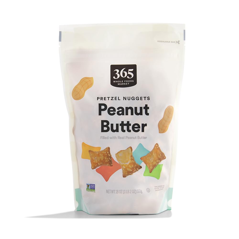 365 by Whole Foods Market peanut butter pretzel nuggets pack front for on-the-go snacking