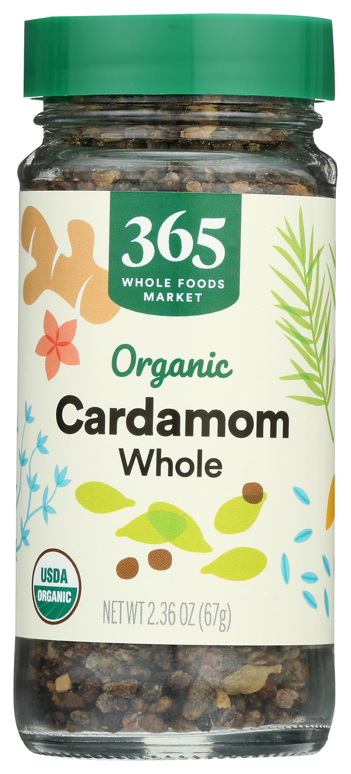 365 by Whole Foods Market Organic Cardamom whole pods in a jar for aromatic cooking.