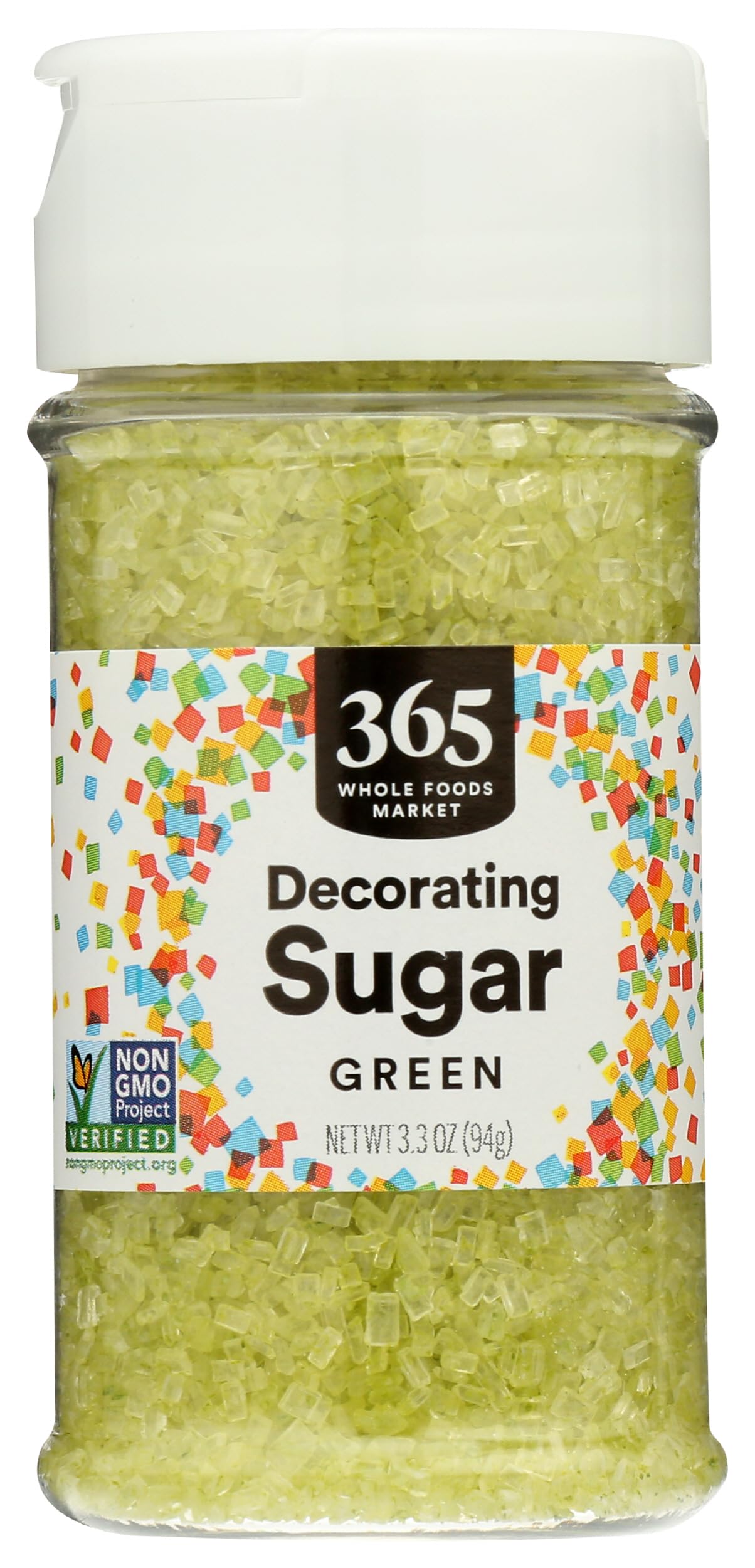365 by Whole Foods Market green decorating sugar close-up shows vibrant sparkle on cookies