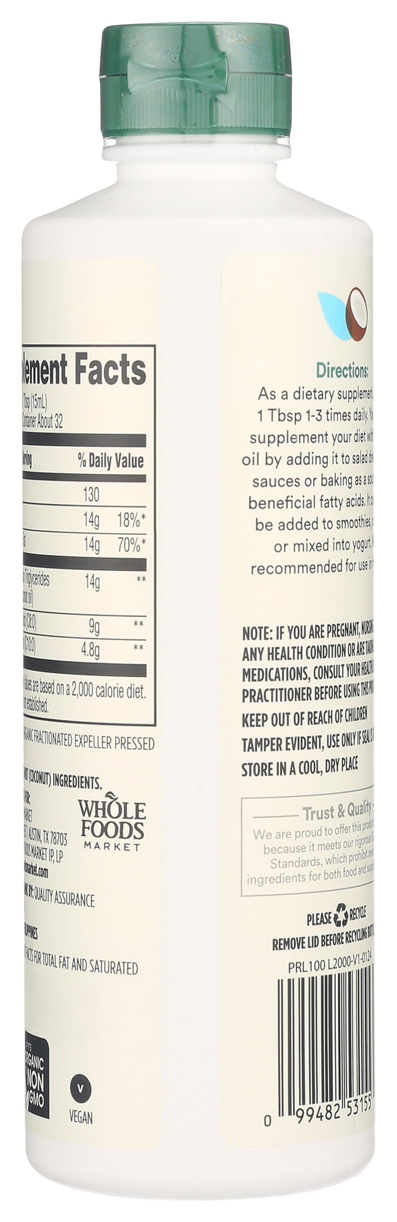 365 by Whole Foods Market MCT Oil bottle pour ideal for adding to coffee or smoothies