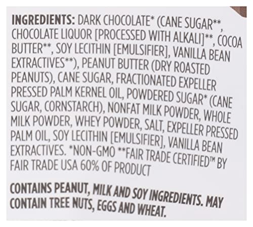 Cross-section reveals dark chocolate shell and smooth peanut butter core.