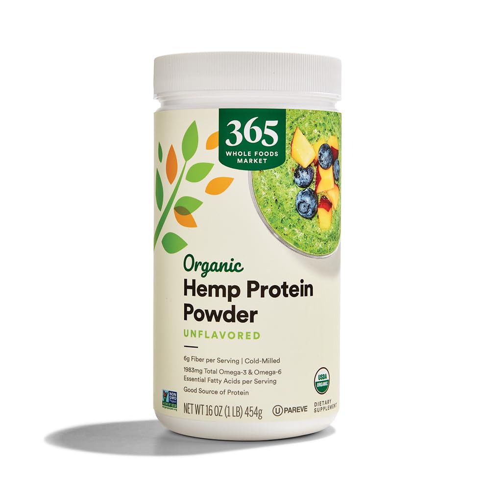 365 by Whole Foods Market hemp protein powder bag front, ideal for smoothies