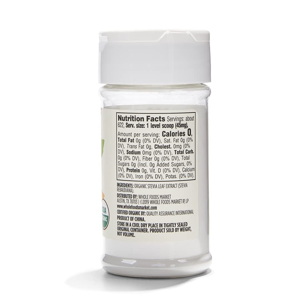 365 by Whole Foods Market stevia zero-calorie sweetener enhances beverages without sugar.