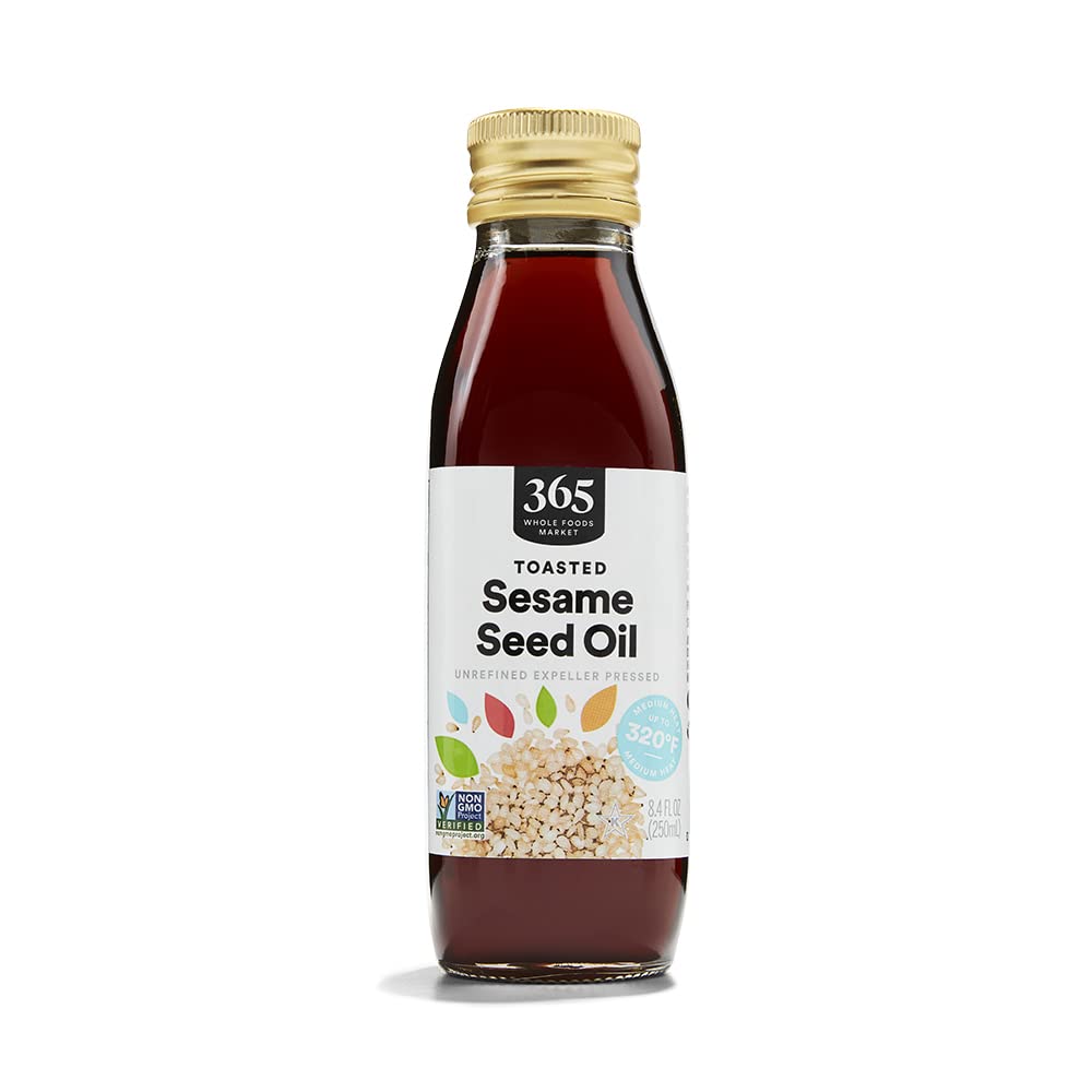 365 Toasted Sesame Oil bottle pouring for quick stir-fries