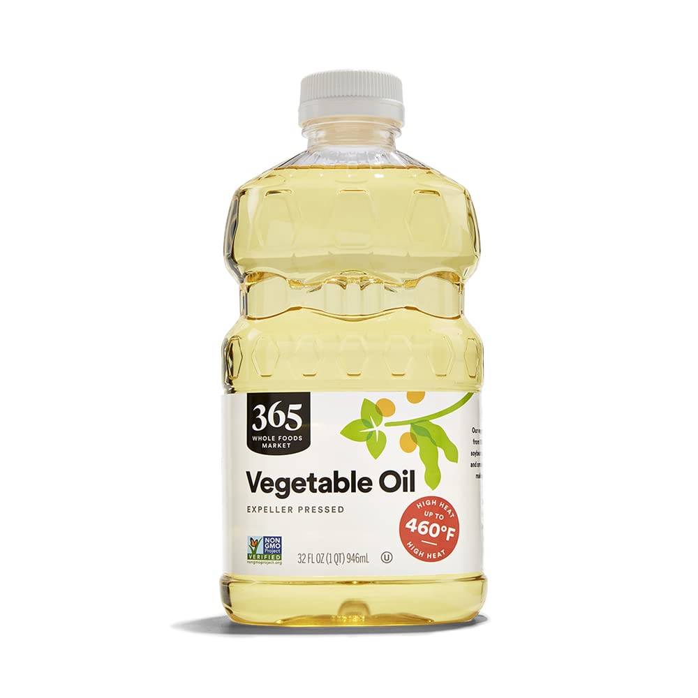 365 by Whole Foods Market vegetable oil bottle ready for baking and frying.