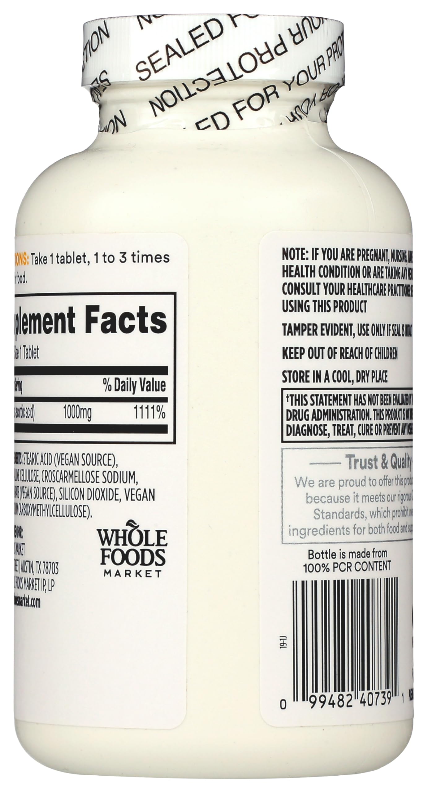 365 Vitamin C 1000mg bottle pour demonstrates easy daily dosing.