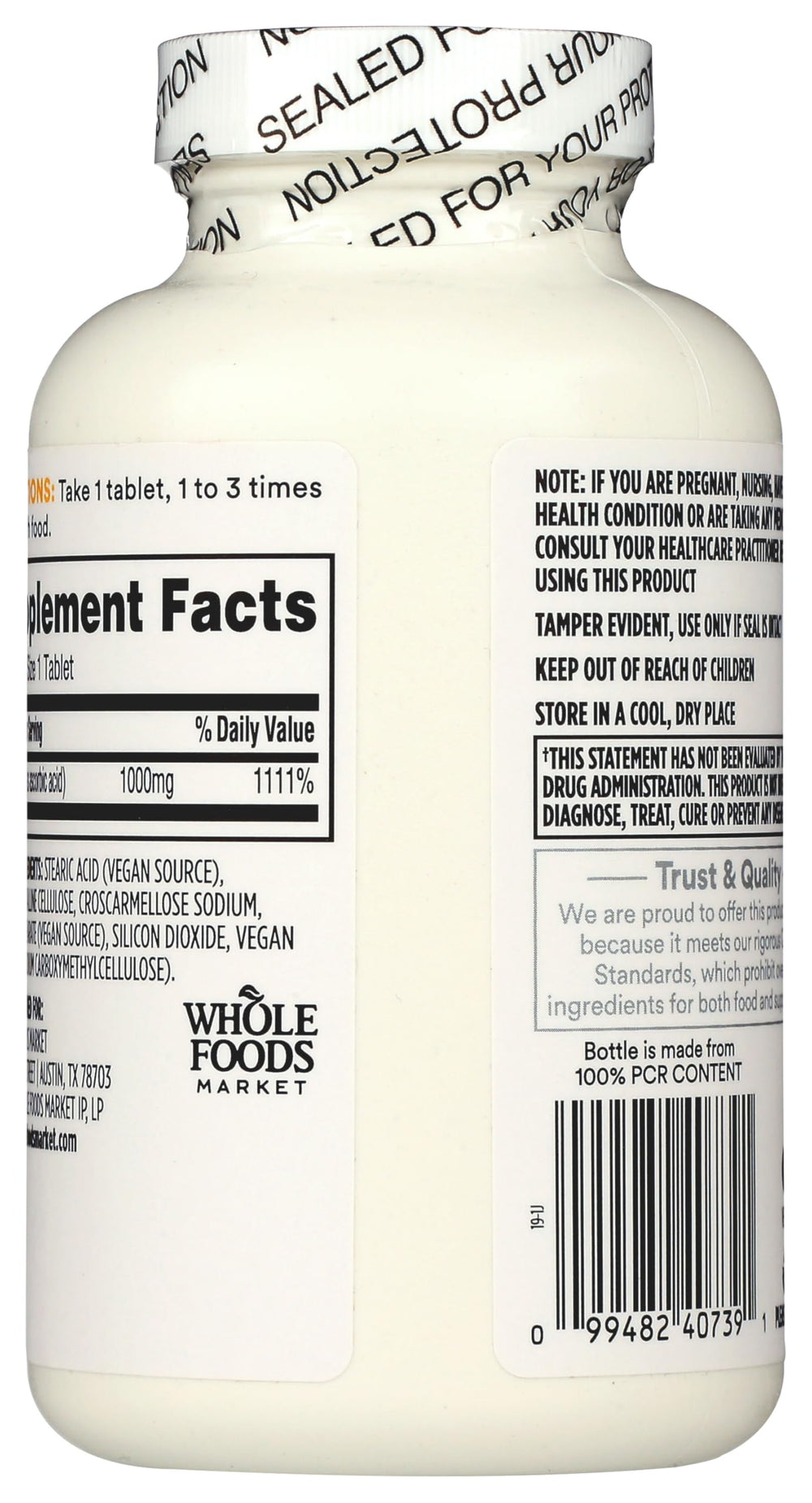 365 Vitamin C 1000mg bottle pour demonstrates easy daily dosing.