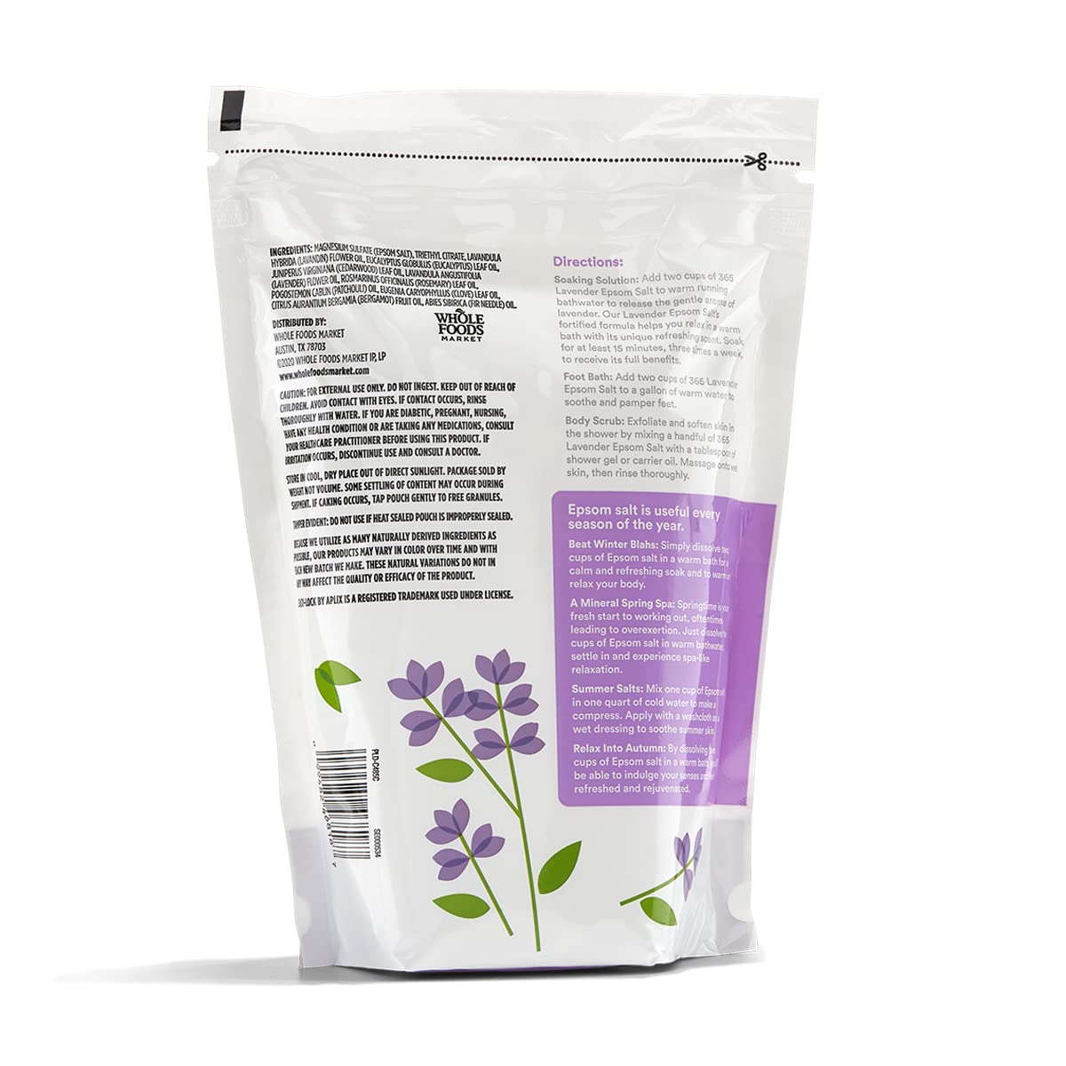 365 by Whole Foods Lavender Epsom Salt in a bath scene for calm aromatherapy