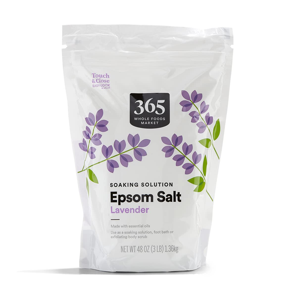 365 by Whole Foods Lavender Epsom Salt bottle pour for a relaxing bath
