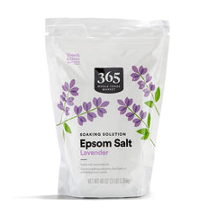 365 by Whole Foods Lavender Epsom Salt bottle pour for a relaxing bath