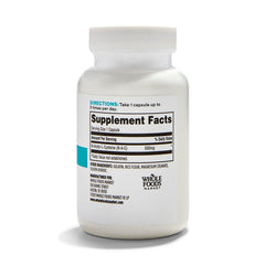 365 by Whole Foods NAC capsules closeup highlights 500mg dosage for daily use.
