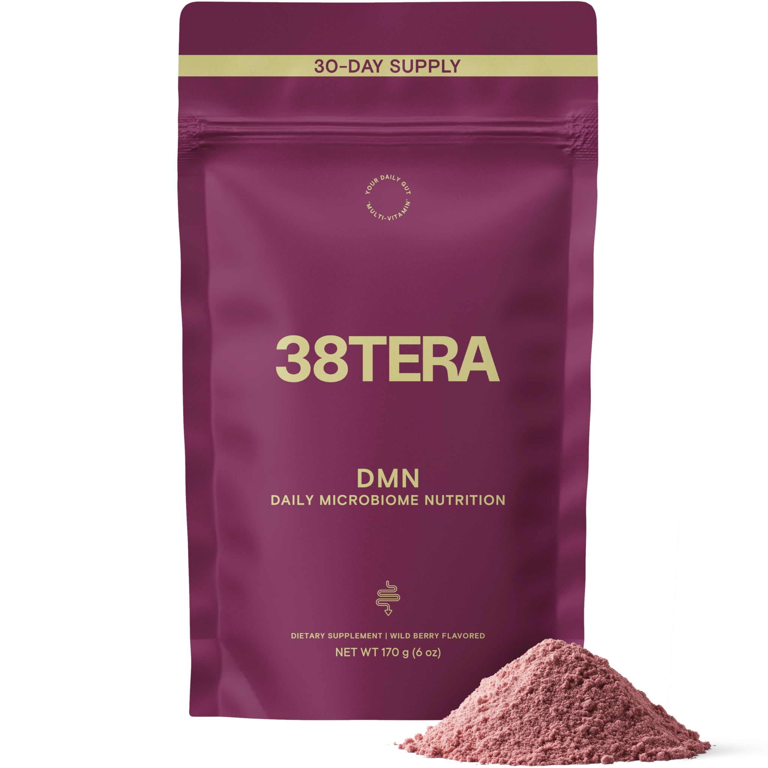 38TERA DMN wild berry powder tub for daily gut support with plant-based fiber