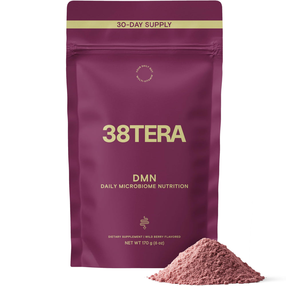 38TERA DMN wild berry powder tub for daily gut support with plant-based fiber