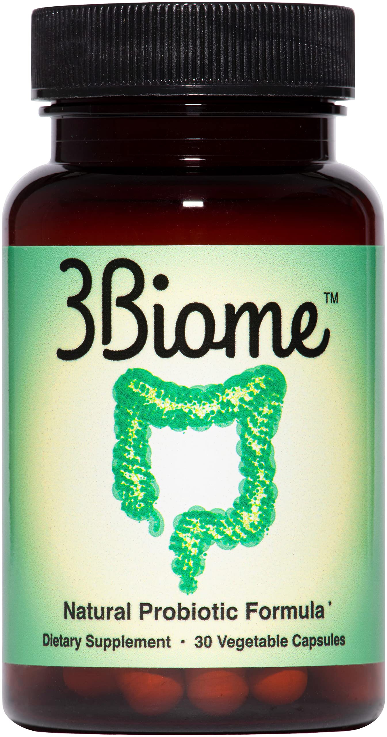 3Biome probiotic bottle front view showing daily gut balance support.