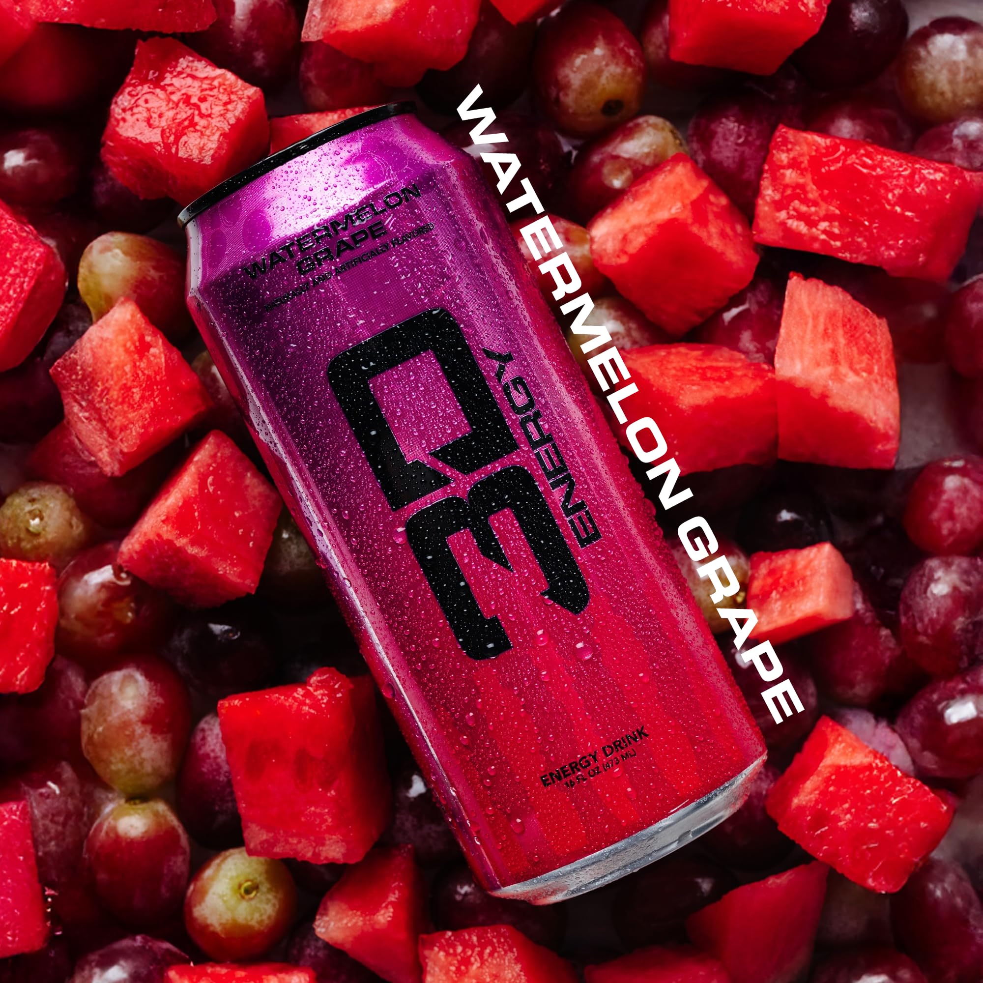 3D Energy Watermelon Grape logo close-up emphasizes bold branding and energy
