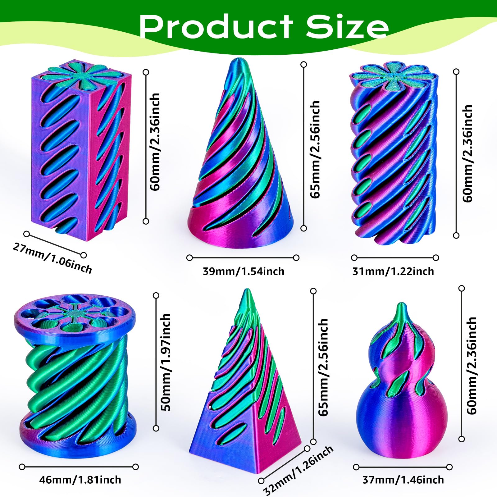 3Dgenius spiral cone fidget smooth cylinder two supports tactile concentration during study