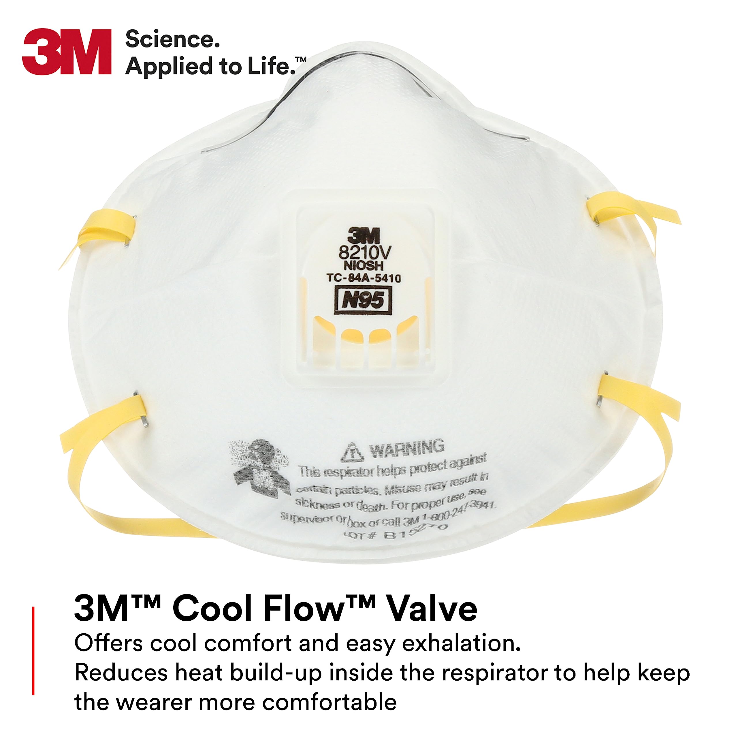 3M 8210V valve closeup showing Cool Flow for easier exhalation.