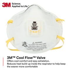 3M 8210V valve closeup showing Cool Flow for easier exhalation.