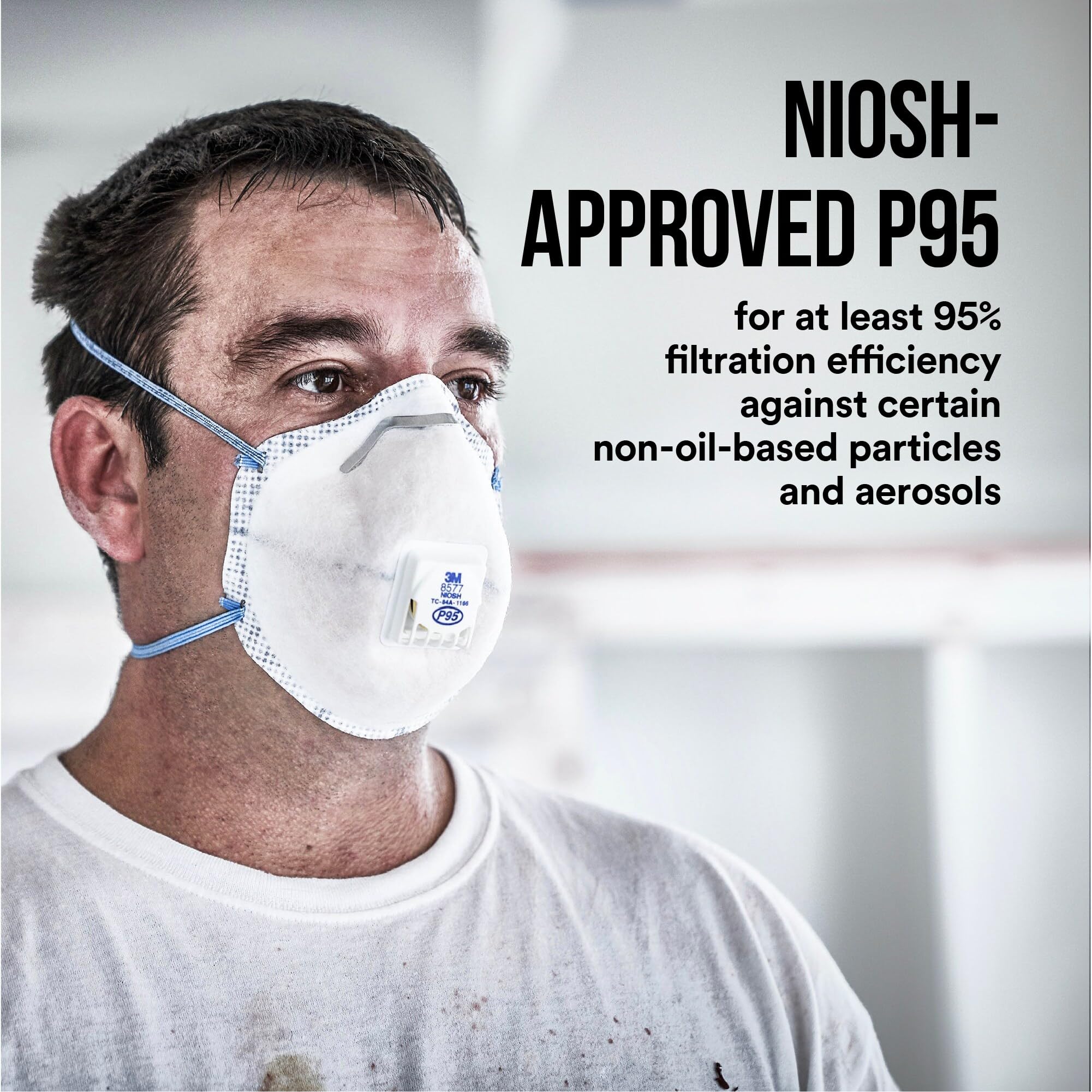 3M 8577 with carbon-layer filter visible for odor reduction during painting
