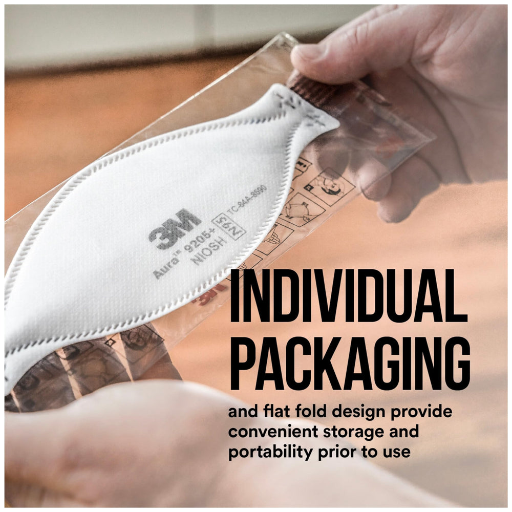 3M Aura 9205+ packaging indicates 10-pack convenience for stock and travel.
