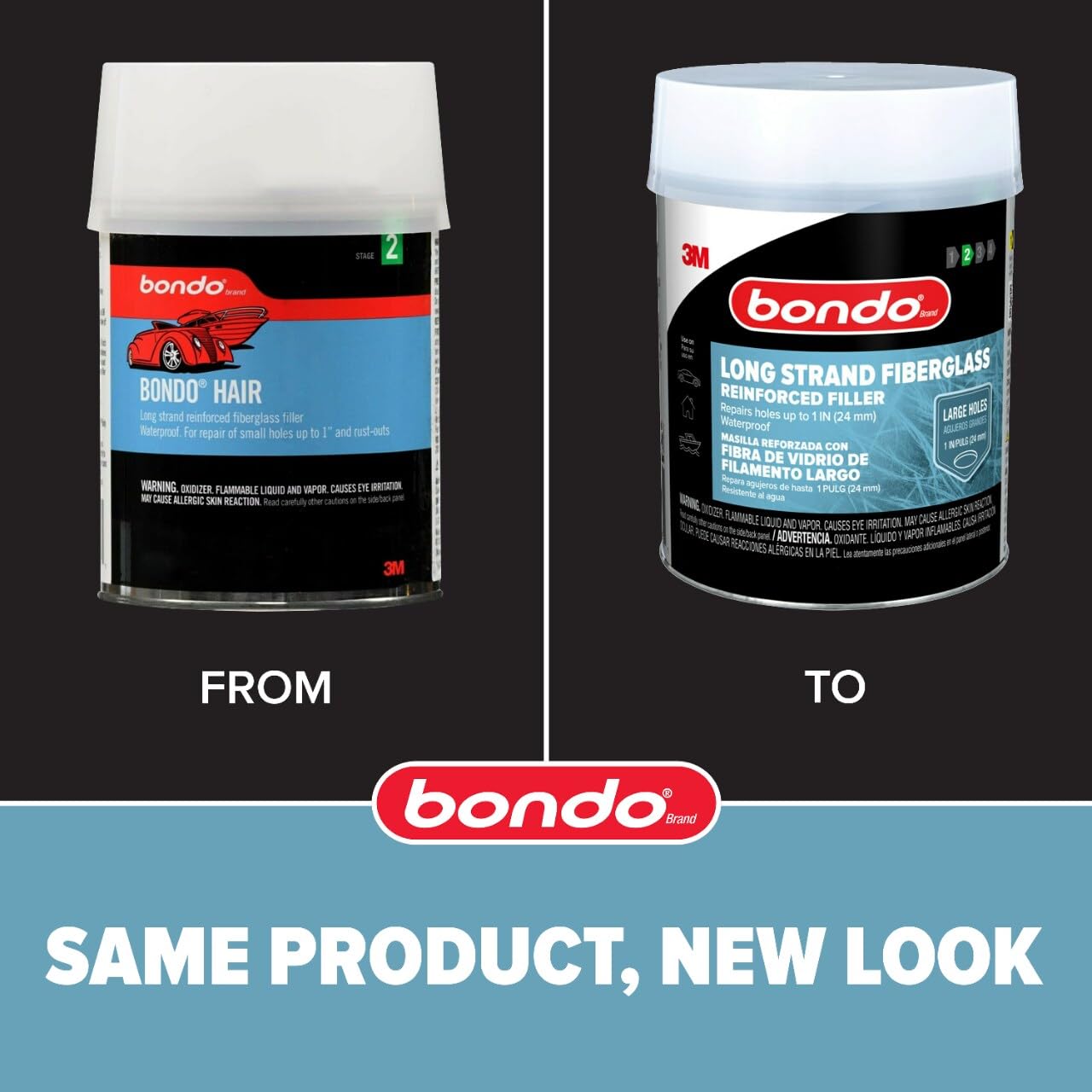 3M Bondo-Hair fills holes up to 1 inch wide without backing strips.
