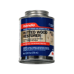 3M Bondo Rotted Wood Restorer before-after comparison shows restoration progress.
