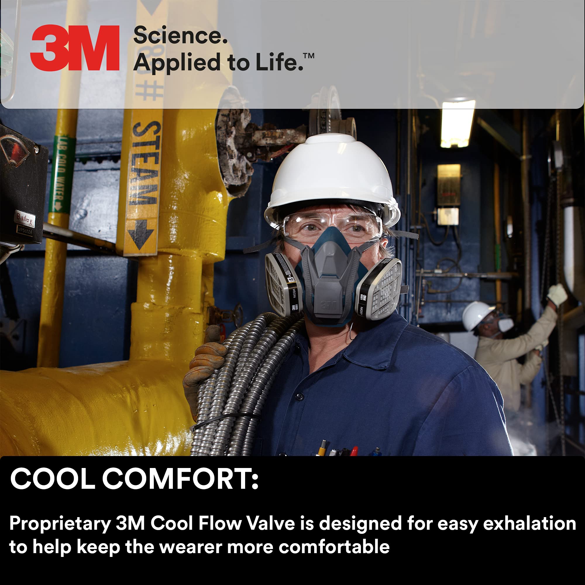 Respirator in use with cartridges for gases, vapors, and dust