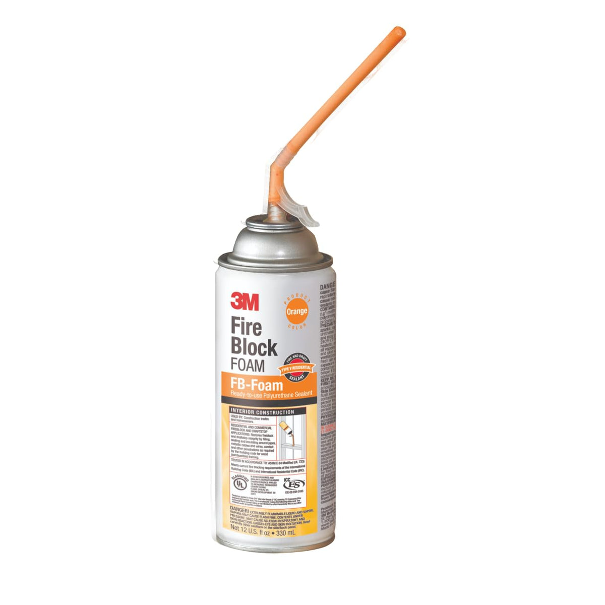 3M Fire Block Foam FB-Foam orange can shown for effective sealing in walls.