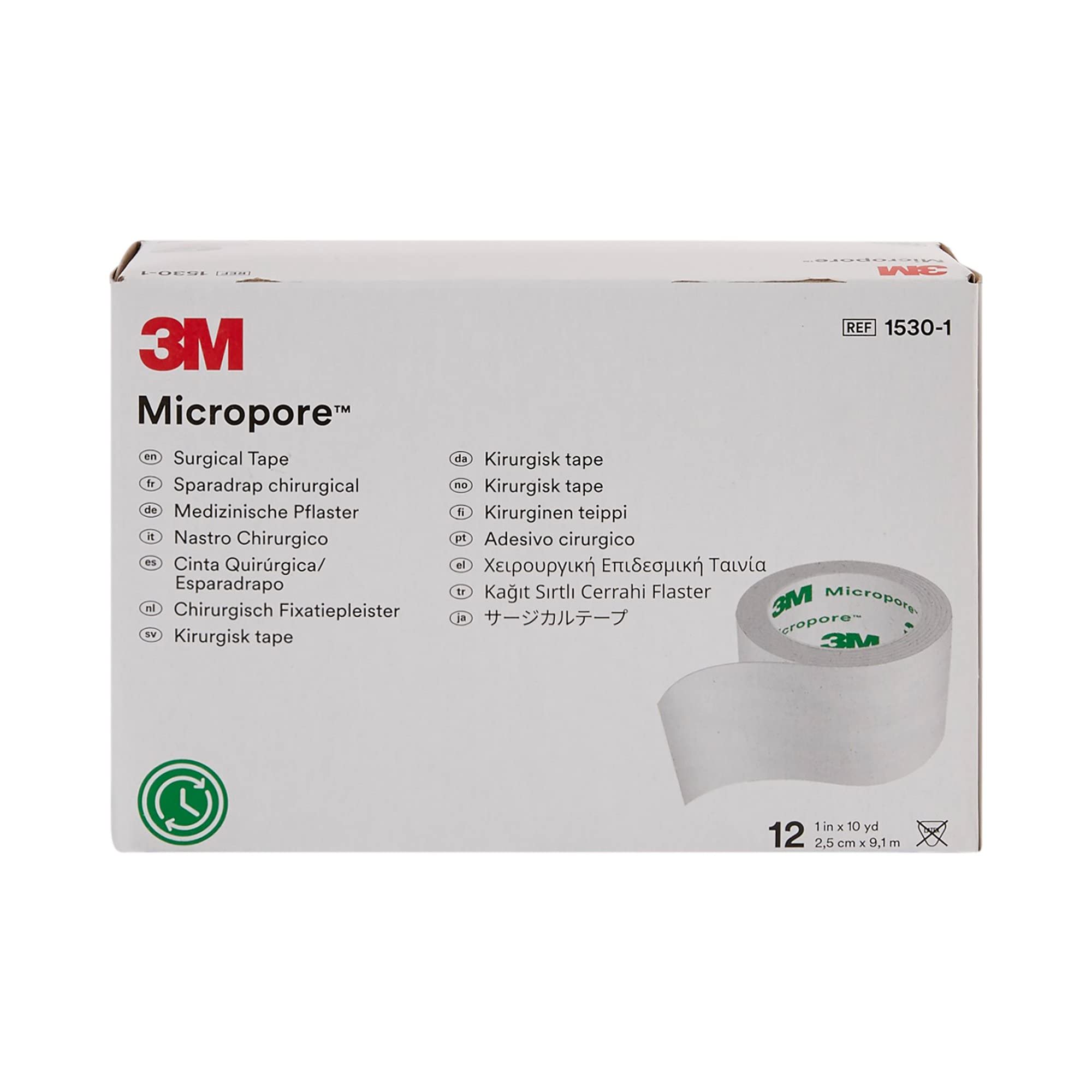 3M Micropore white tape box12 packaging for bulk hospital supplies.