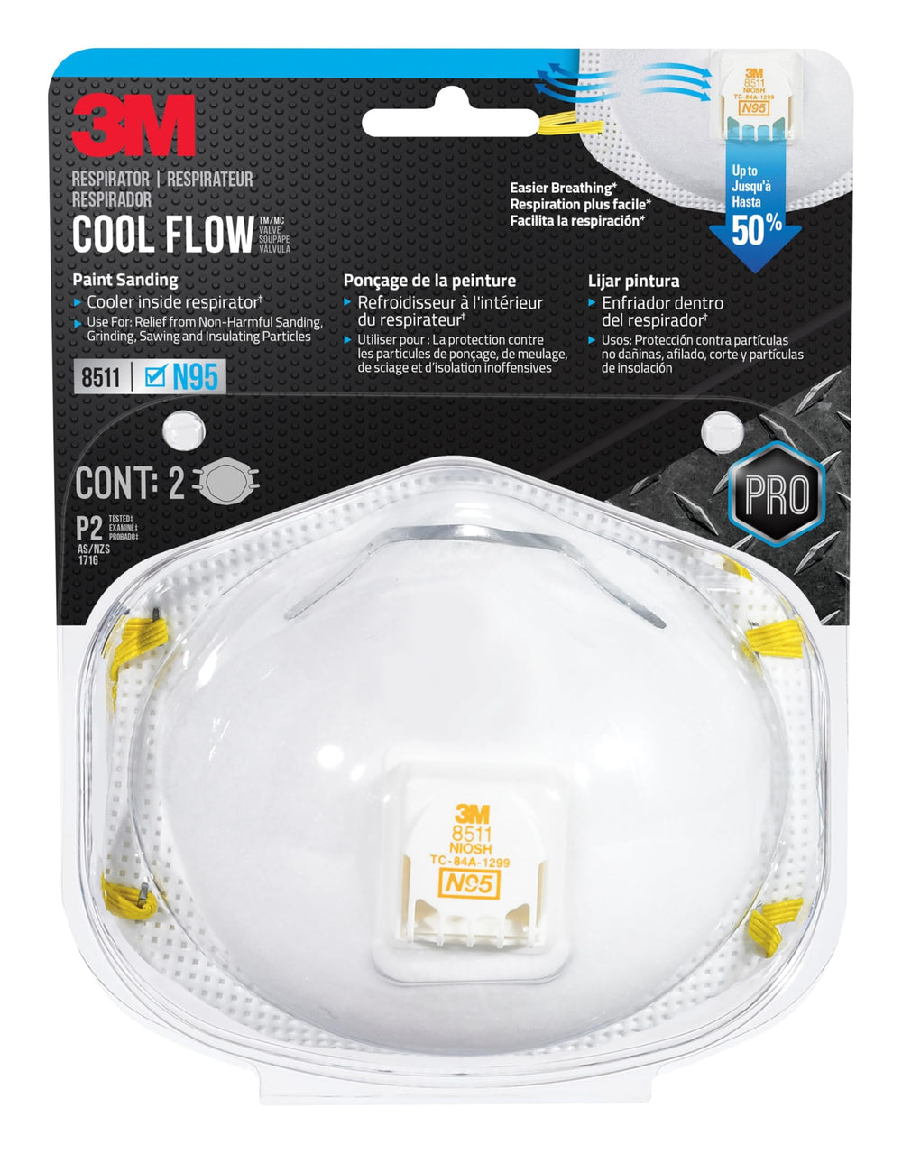 3M 9511 respirator front view with Cool Flow valve for easy breathing